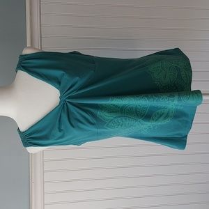 REI XL Teal Floral Twist Knot V-Neck Soft Tank Top Mandala